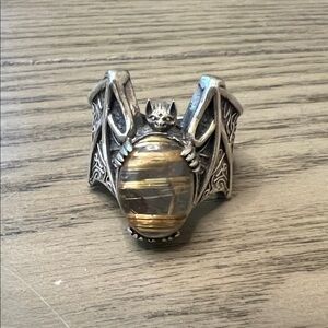 Sterling Silver Bat Ring with Quartz/Labradorite Doublet
